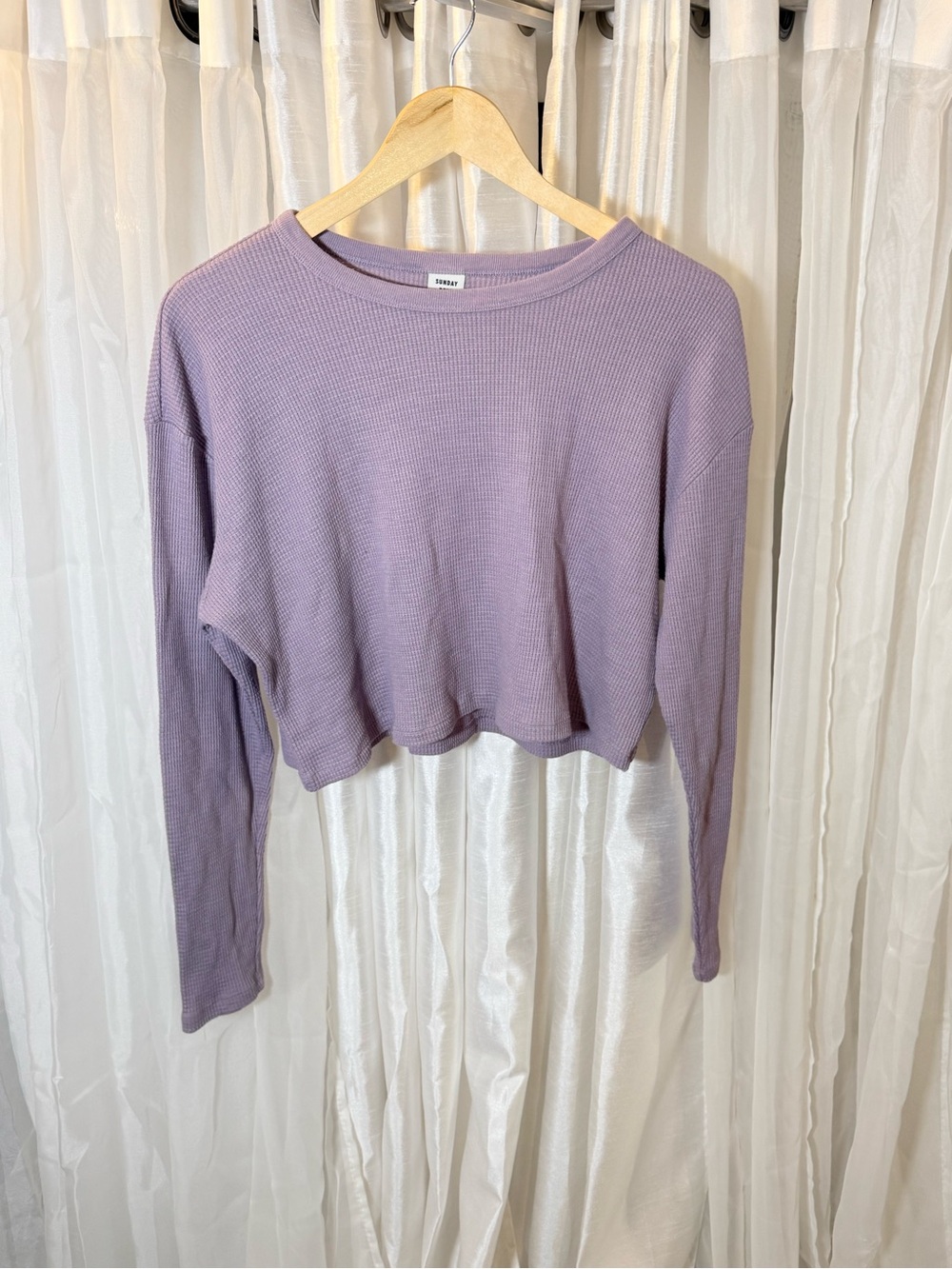Sunday Best Lavender Waffle-Knit Cropped Sweatshirt